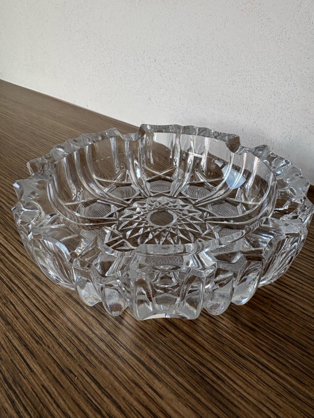 Vintage Handcut Crystal Ashtray - 5 Cigar or Cigarette Slot - 7 inch diameter
